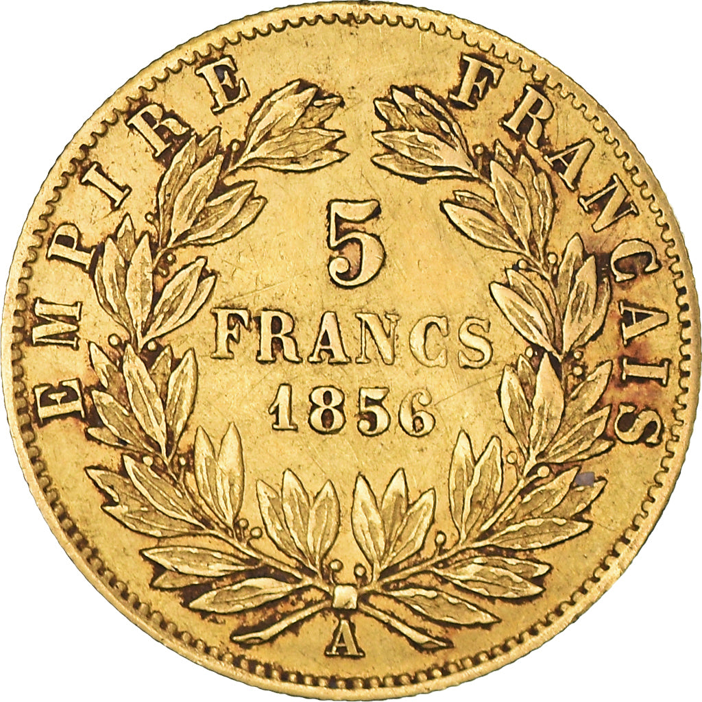 Moneda, Francia, Napoleon III, 5 Francs, 1856, Paris, MBC, Oro, KM:787.1