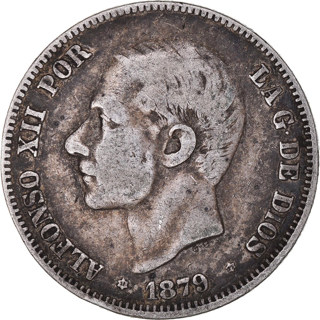 Moneda, España, Alfonso XII, 2 Pesetas, 1879, Madrid, BC+, Plata, KM:678.1