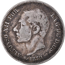 Moneda, España, Alfonso XII, 2 Pesetas, 1879, Madrid, BC+, Plata, KM:678.1