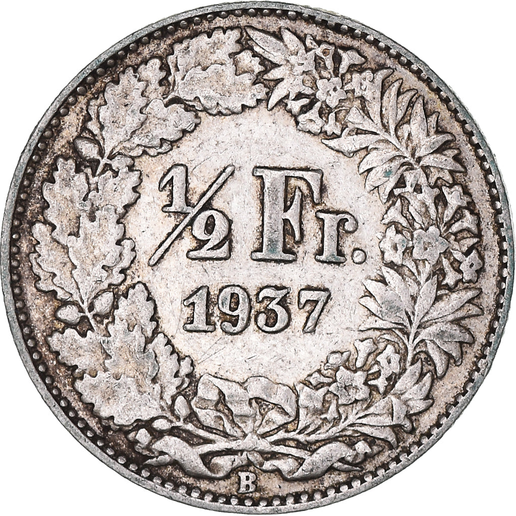 Moneta, Svizzera, 1/2 Franc, 1937, Bern, BB, Argento, KM:23