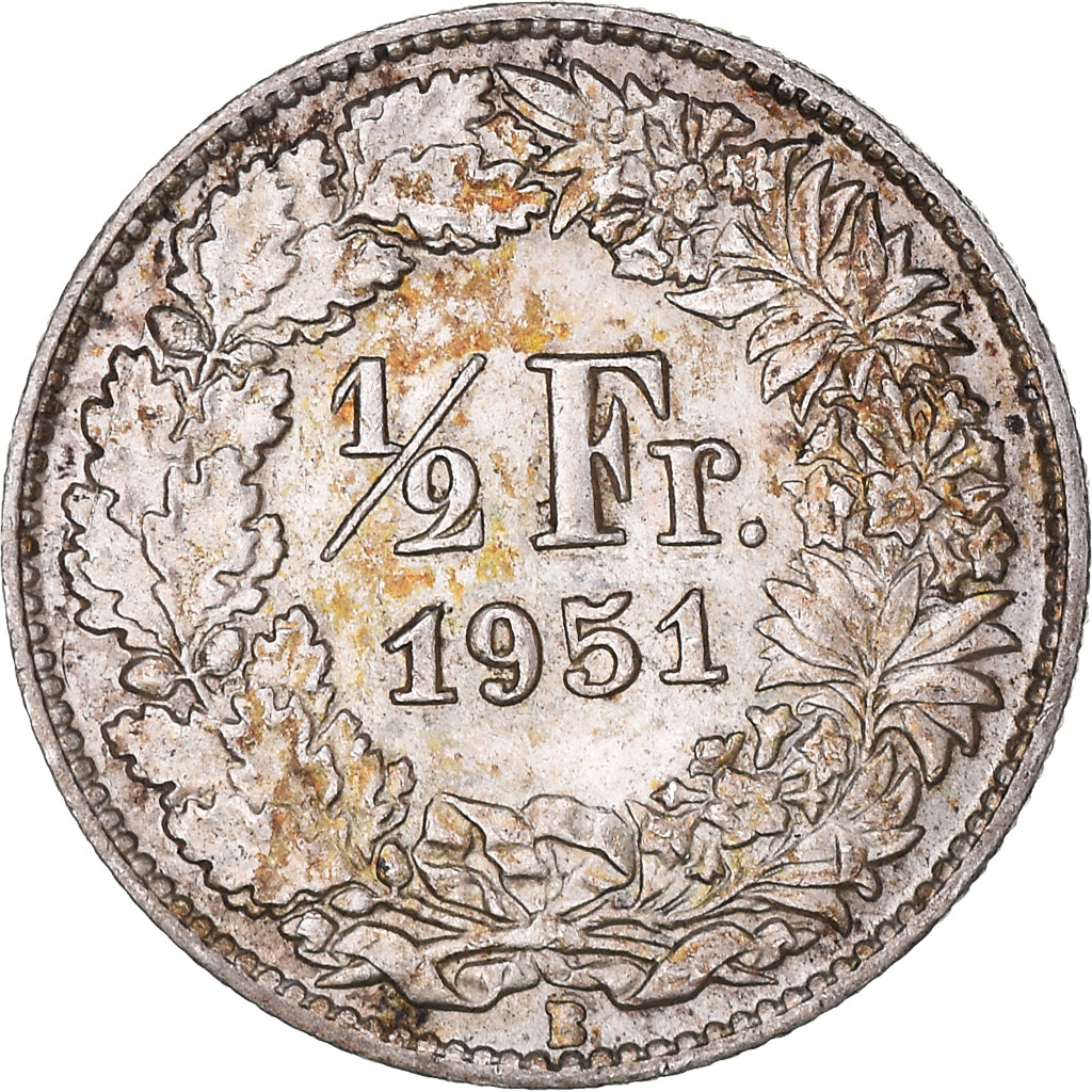 Moneta, Szwajcaria, 1/2 Franc, 1951, Bern, AU(55-58), Srebro, KM:23