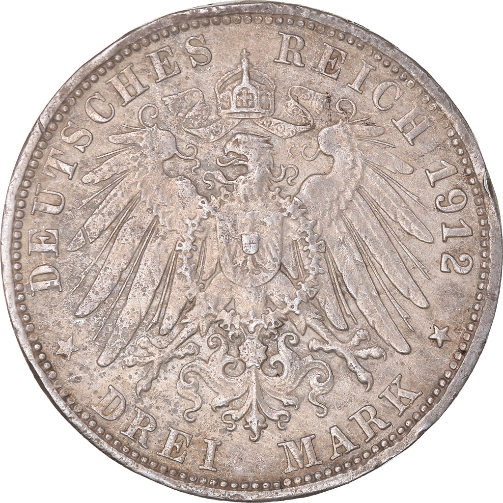 Coin, German States, WURTTEMBERG, Wilhelm II, 3 Mark, 1912, Freudenstadt