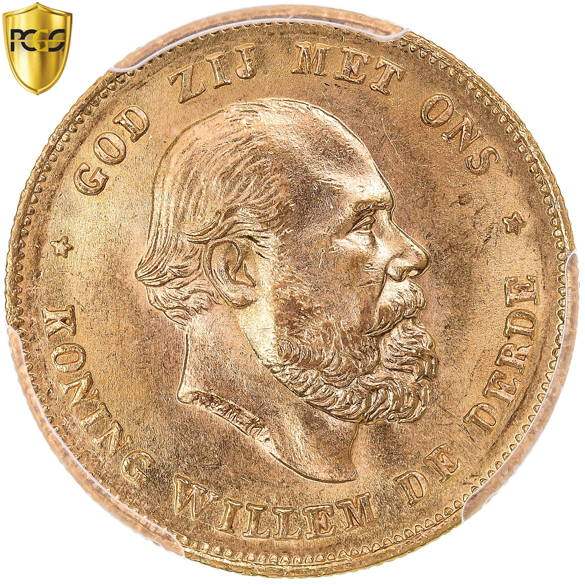 Moneta, Paesi Bassi, William III, 10 Gulden, 1875, Utrecht, PCGS, MS64, SPL+