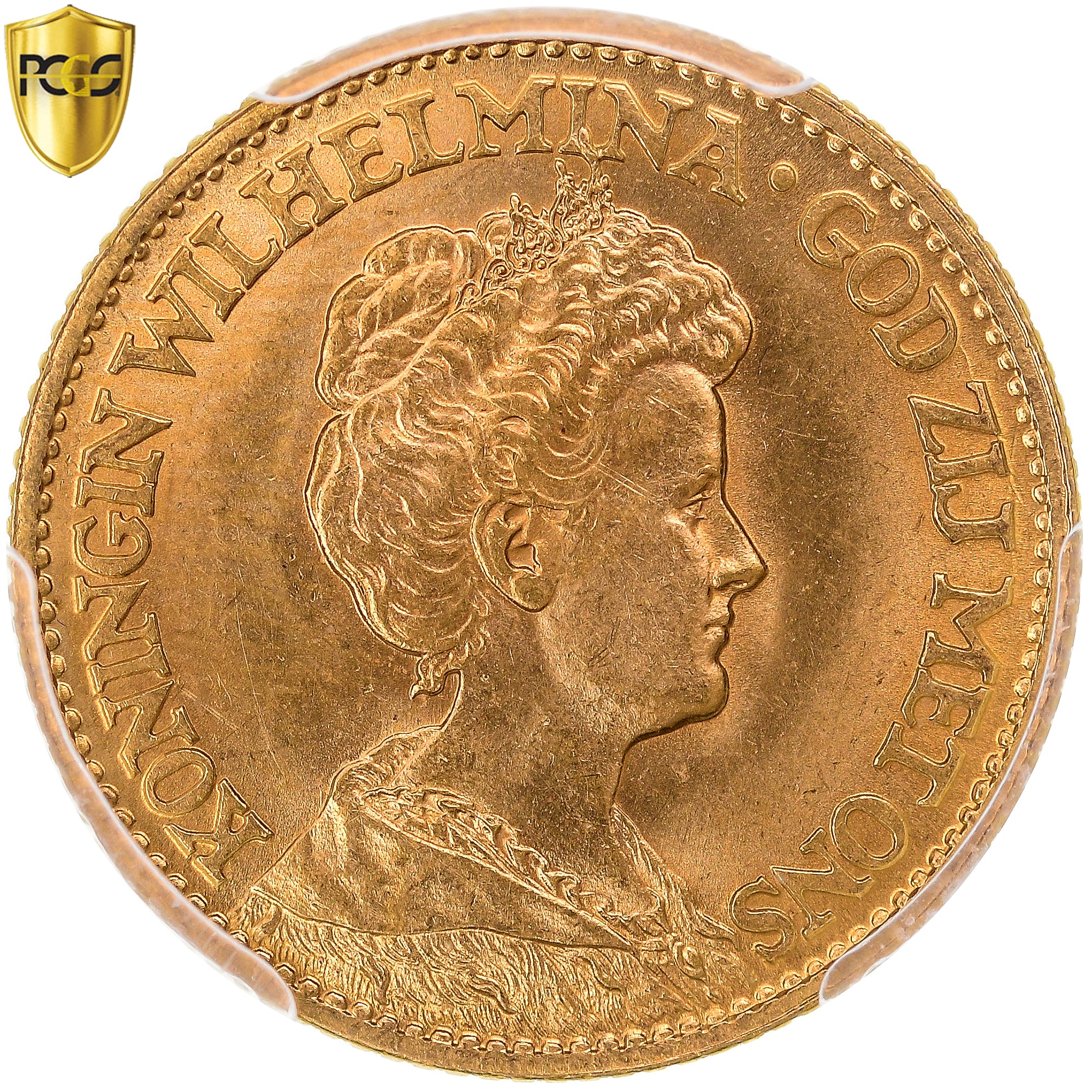 Coin, Netherlands, Wilhelmina I, 10 Gulden, 1911, Utrecht, PCGS, MS65