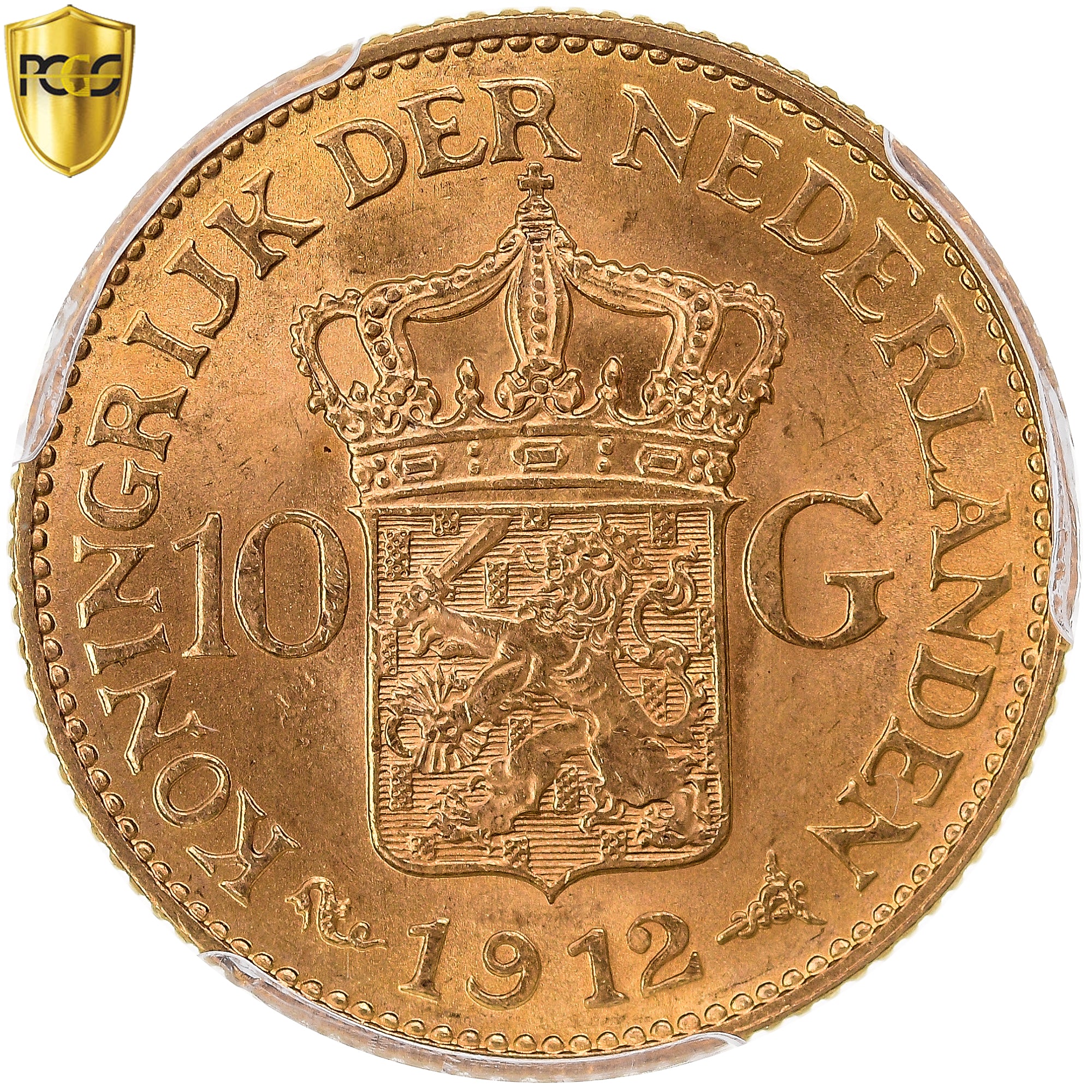 Coin, Netherlands, Wilhelmina I, 10 Gulden, 1912, Utrecht, PCGS, MS65
