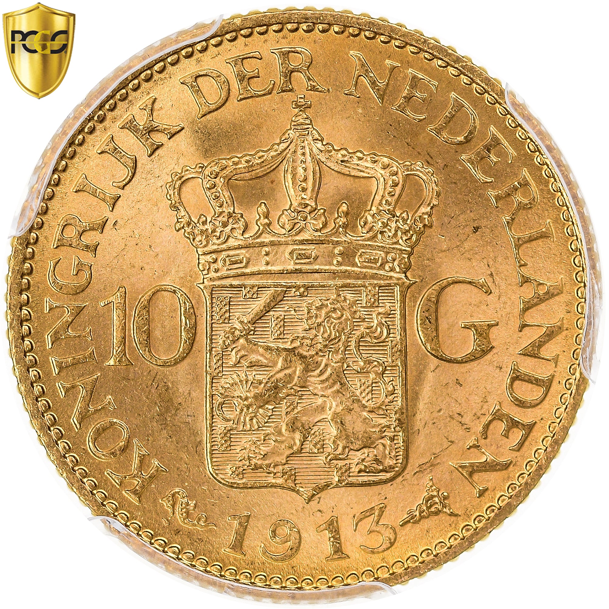 Coin, Netherlands, Wilhelmina I, 10 Gulden, 1913, Utrecht, PCGS, MS64, MS(64)