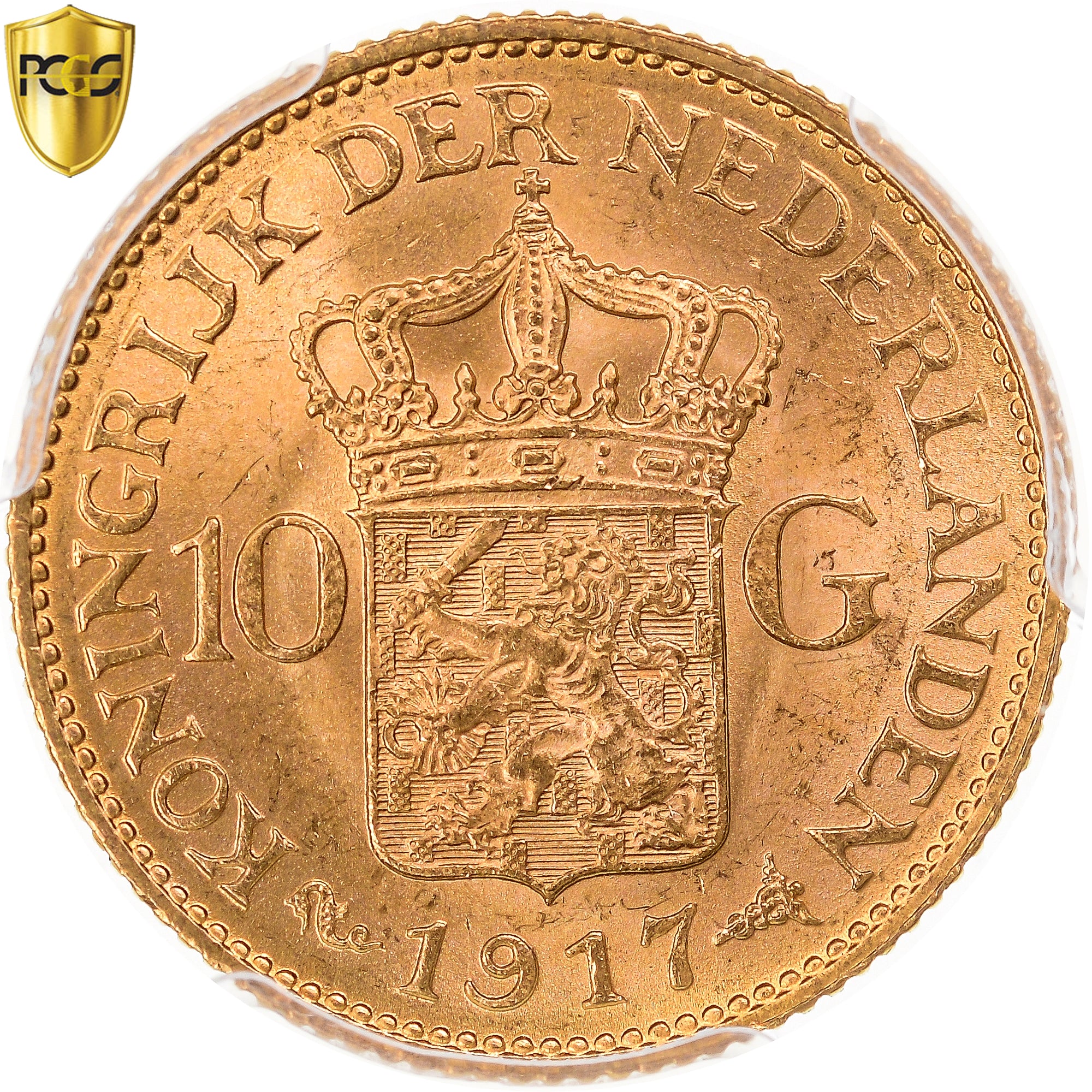Moneda, Países Bajos, Wilhelmina I, 10 Gulden, 1917, Utrecht, PCGS, MS64, SC+