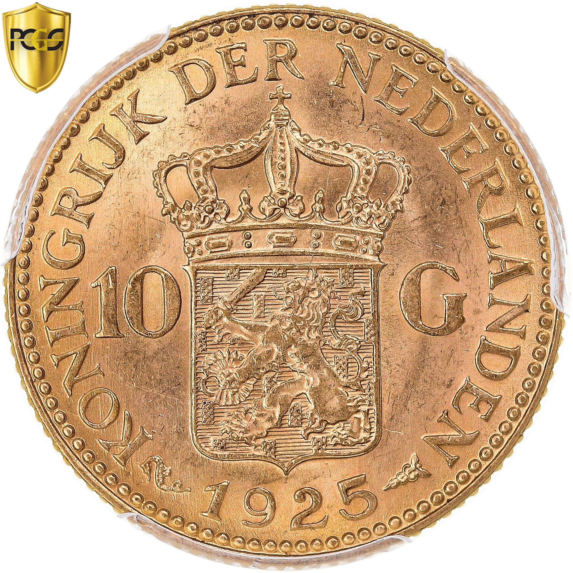 Moneta, Paesi Bassi, Wilhelmina I, 10 Gulden, 1925, Utrecht, PCGS, MS63, SPL