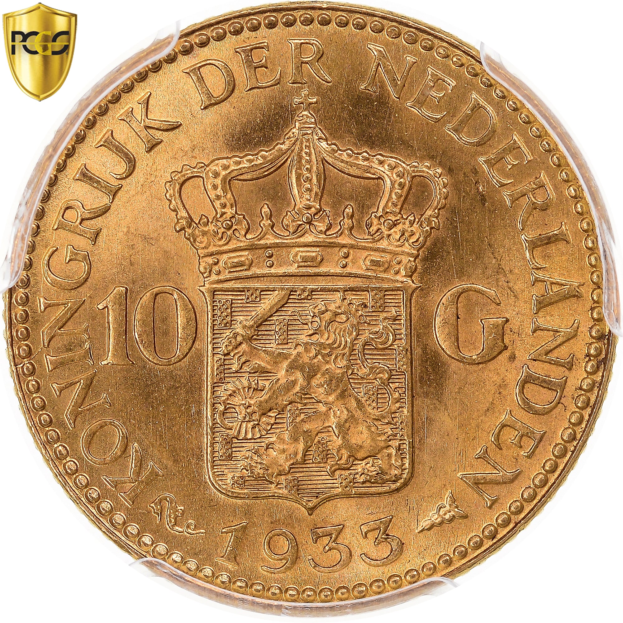 Moneta, Paesi Bassi, Wilhelmina I, 10 Gulden, 1933, Utrecht, PCGS, MS65, FDC