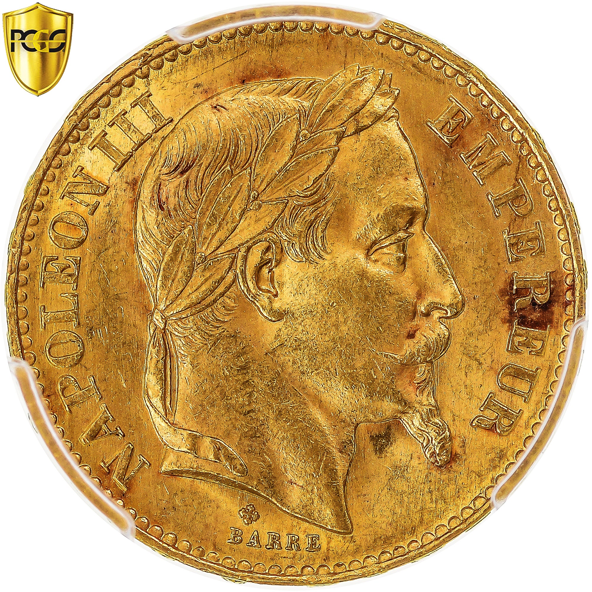 Moneda, Francia, Napoleon III, 20 Francs, 1869, Strasbourg, PCGS, MS63, SC, Oro