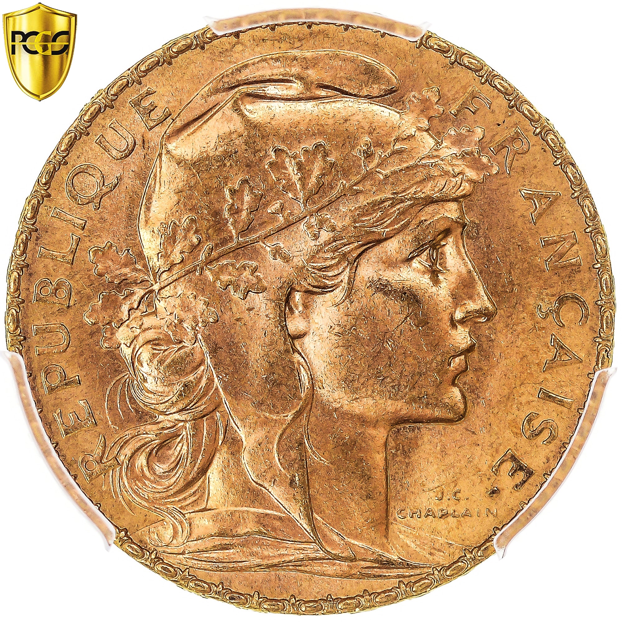 Moneta, Francia, Marianne, 20 Francs, 1914, Paris, PCGS, MS64, SPL+, Oro