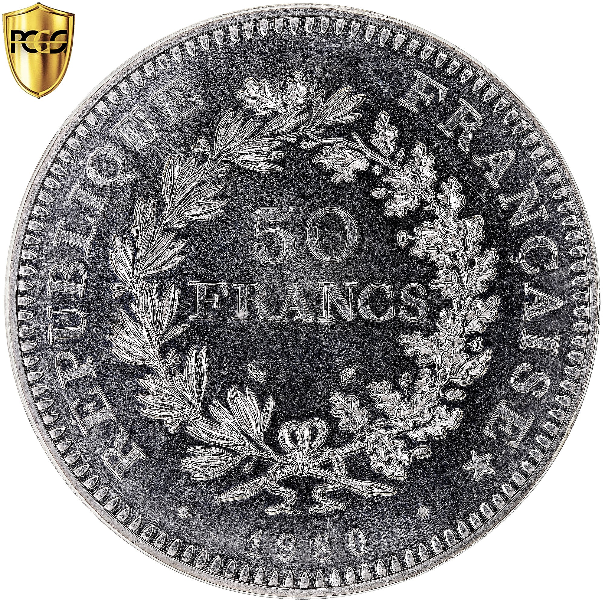 Moneda, Francia, Hercule, 50 Francs, 1980, Paris, PCGS, MS67, FDC, Plata