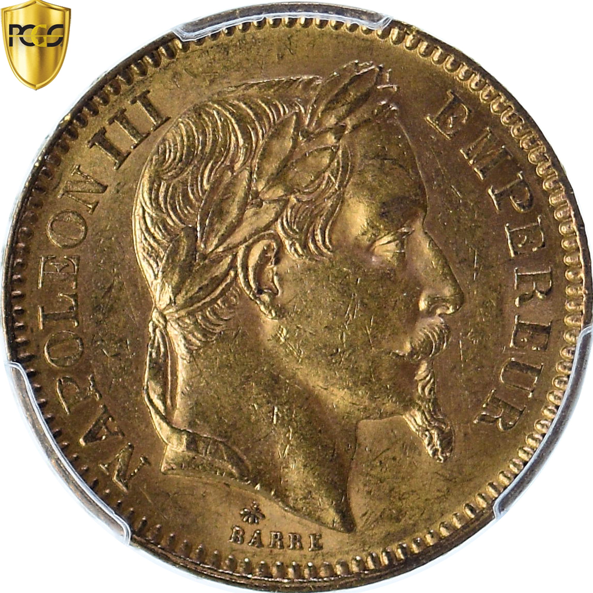 Monnaie, France, Napoleon III, 20 Francs, 1865, Paris, PCGS, MS61, SUP+, Or