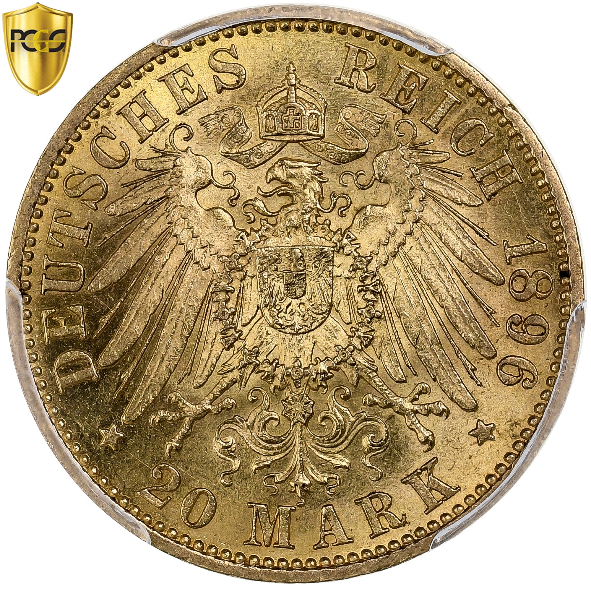 German States, PRUSSIA, Wilhelm II, 20 Mark, 1896, Berlin, Gold, PCGS, MS(63)