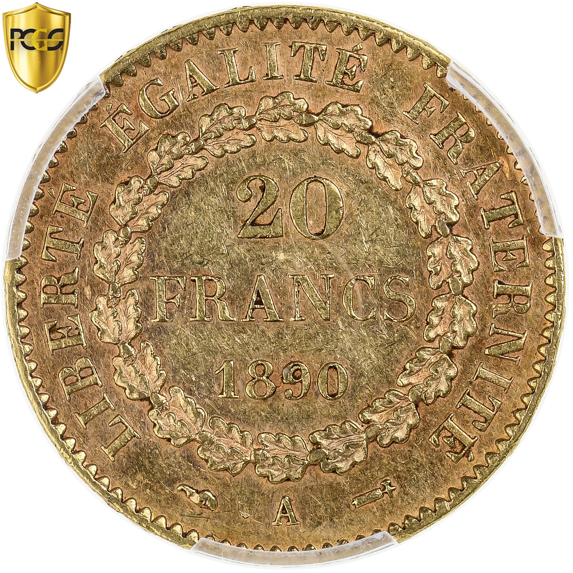 Frankrijk, 20 Francs, Génie, 1890, Paris, Goud, PCGS, PR, Le Franc:F.553