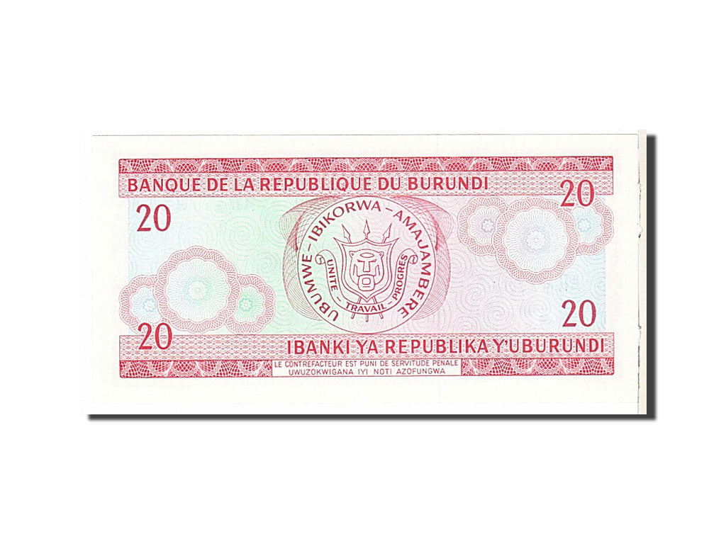 Banknote, Burundi, 20 Francs, 1979, KM:27A, UNC(65-70)
