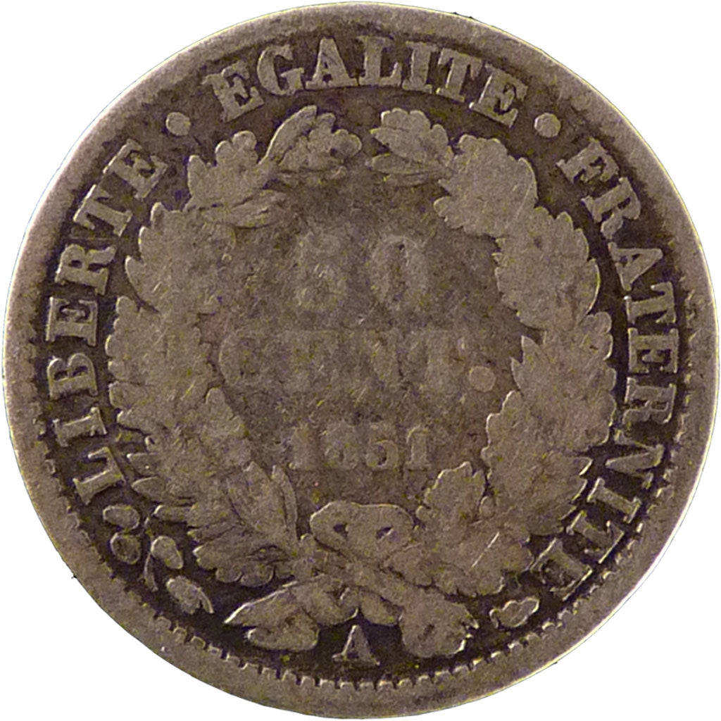 FRANCE, Cérès, 20 Centimes, 1851, Paris, KM #758.1, F(12-15), Silver, Gadoury #.