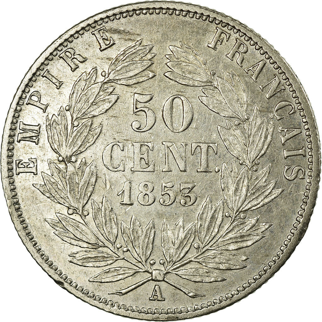 France, Napoleon III, 50 Centimes, 1853, Paris, Silver, AU(50-53), Gadoury:414