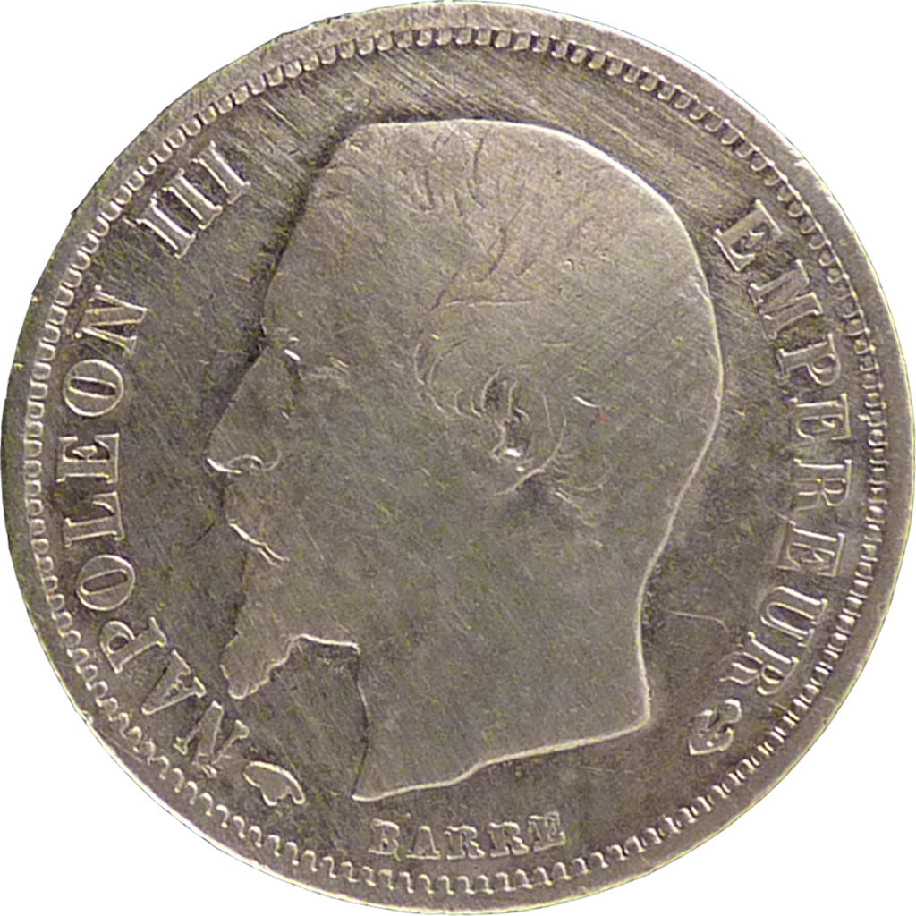 FRANCE, 50 Centimes, 1858, Paris, VF(20-25), Silver, Gadoury #414, 2.30