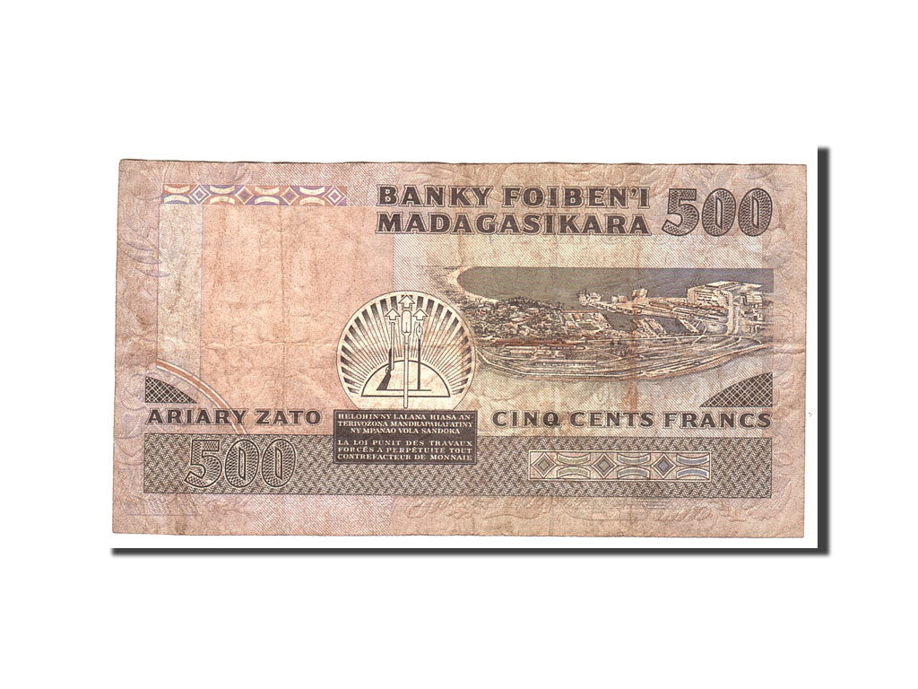 Banknote, Madagascar, 500 Francs = 100 Ariary, 1988, Undated, KM:71a, VF(20-25)