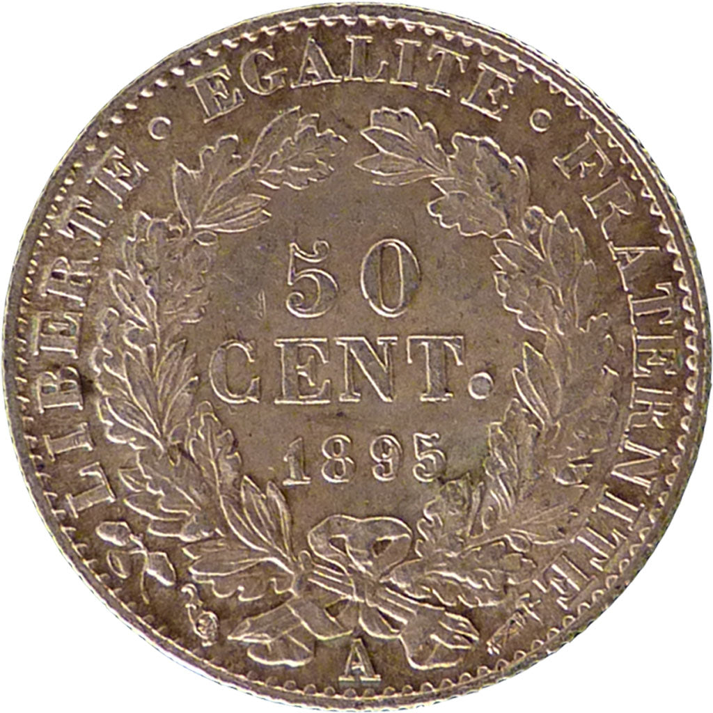 FRANCE, Cérès, 50 Centimes, 1895, Paris, AU(55-58), Silver, 18, Gadoury #419, 2.