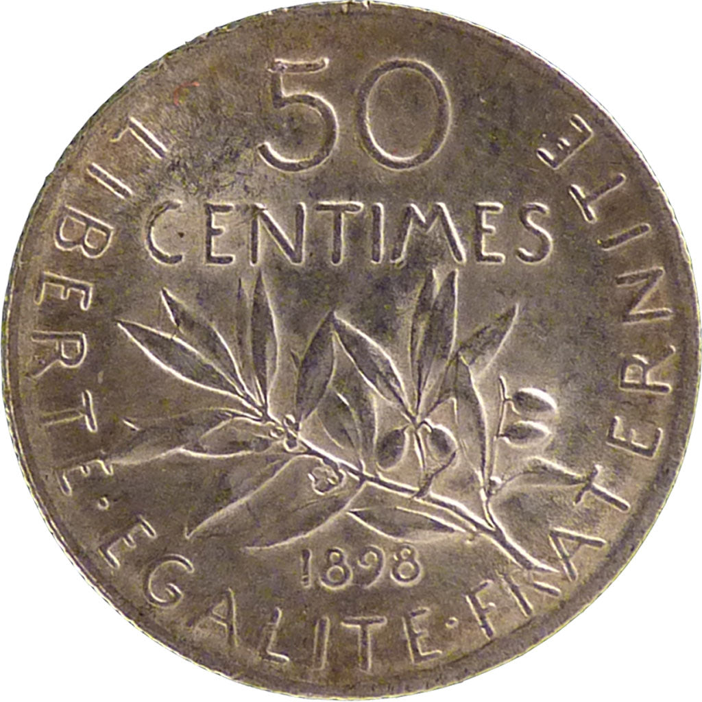 FRANCE, Semeuse, 50 Centimes, 1898, Paris, KM #854, AU(55-58), Silver, 18.1,...