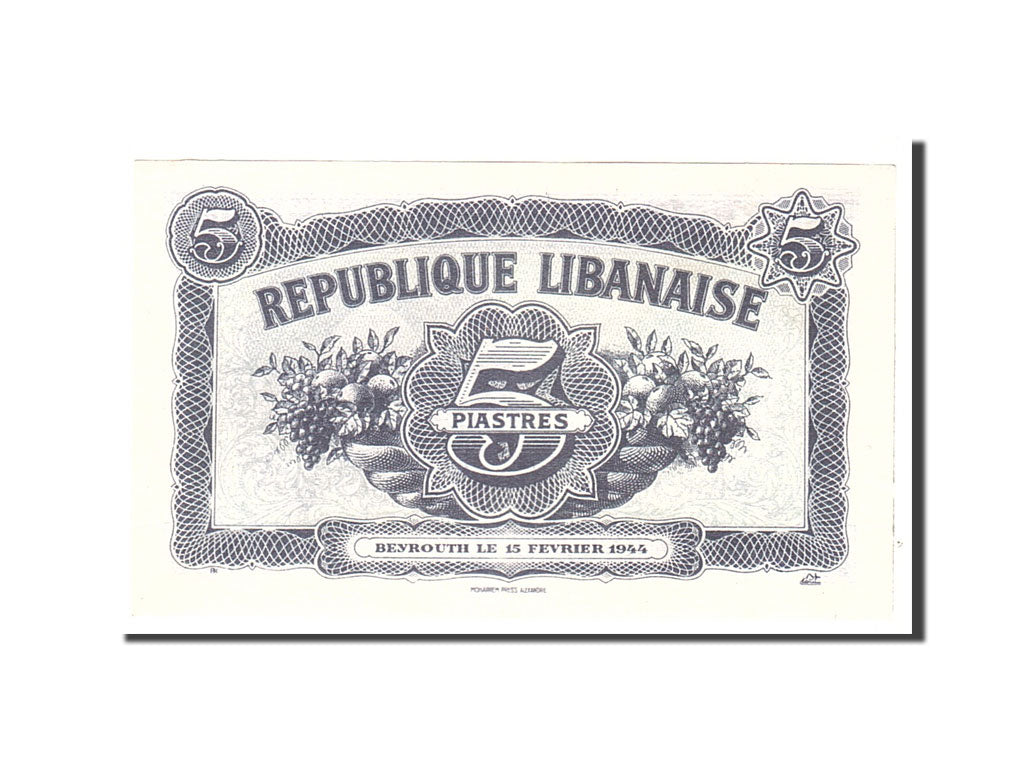 Lebanon, 5 Piastres, 1944, KM:38, 1944-02-15, UNC(63)
