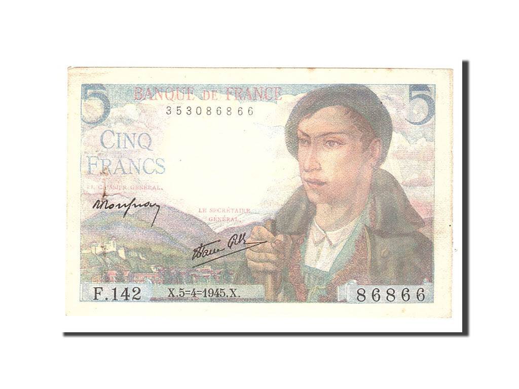 Frankreich, 5 Francs, 1945, KM:98a, 1945-04-05, EF(40-45), Fayette:5.6