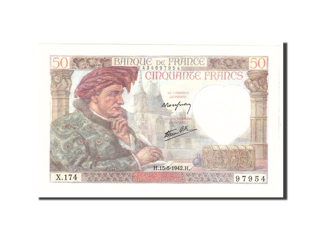 France, 50 Francs, 1942, KM:93, 1942-05-15, UNC(60-62), Fayette:19.20