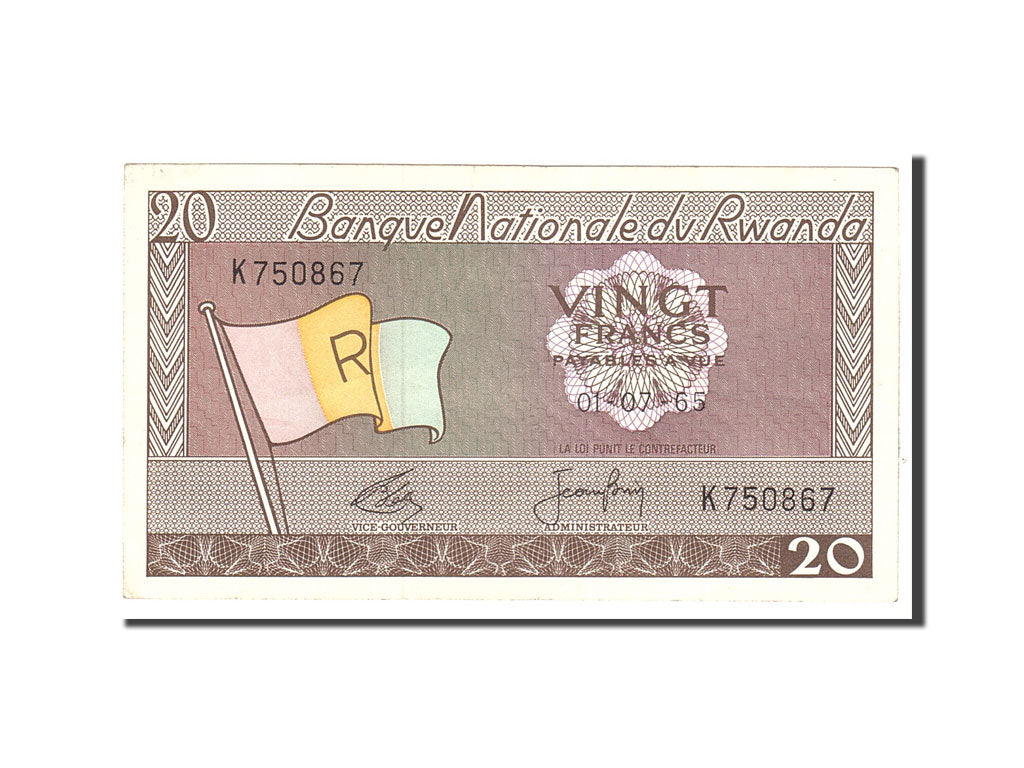 Rwanda, 20 Francs, 1965, 1965-07-01, KM:6b, EF(40-45)