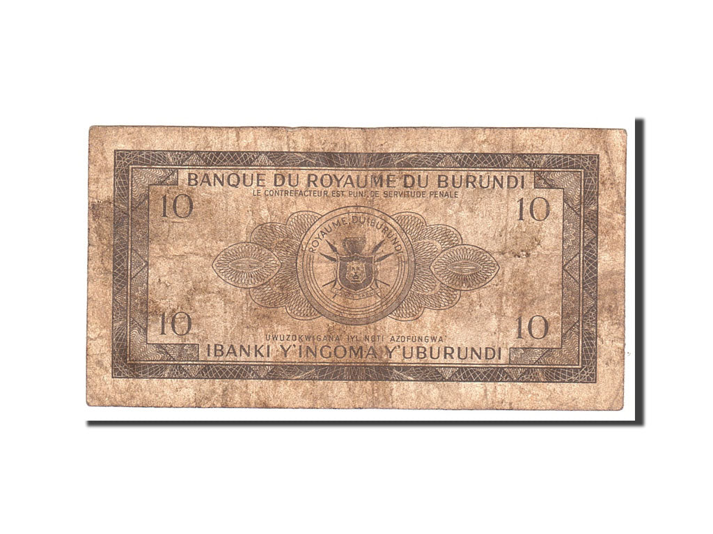 Burundi, 10 Francs, 1964, 1964-11-20, KM:9, VG(8-10)