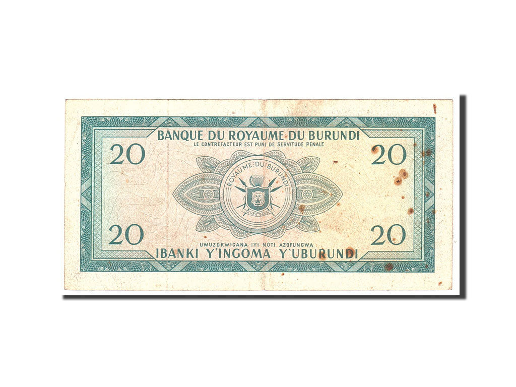 Burundi, 20 Francs, 1965, 1965-02-25, KM:10, AU(50-53)