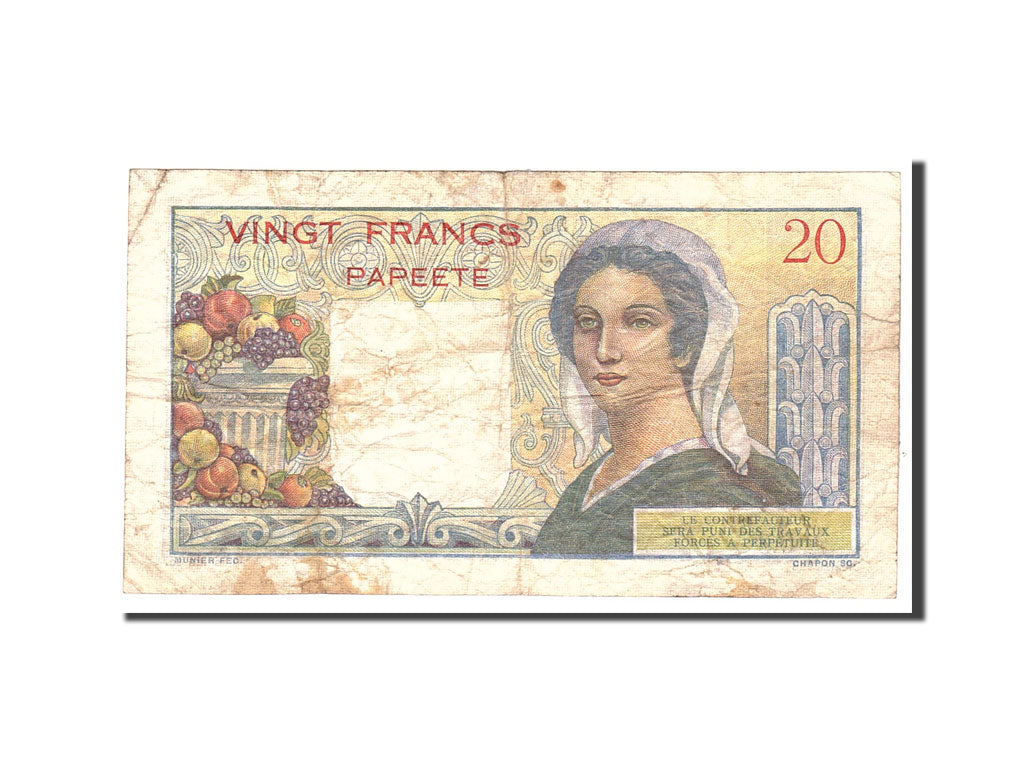 Tahiti, 20 Francs, 1951, Undated, KM:21c, VF(20-25)