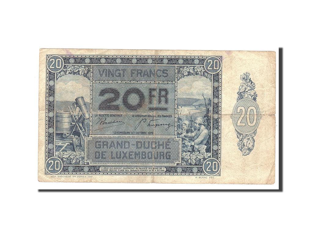 Banknote, Luxembourg, 20 Francs, 1929, 1929-10-01, KM:37a, EF(40-45)