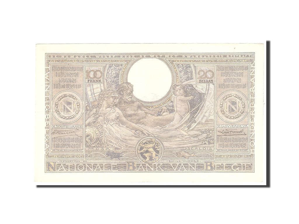 Belgium, 100 Francs-20 Belgas, 1934, KM:107, 1934-02-23, AU(50-53)