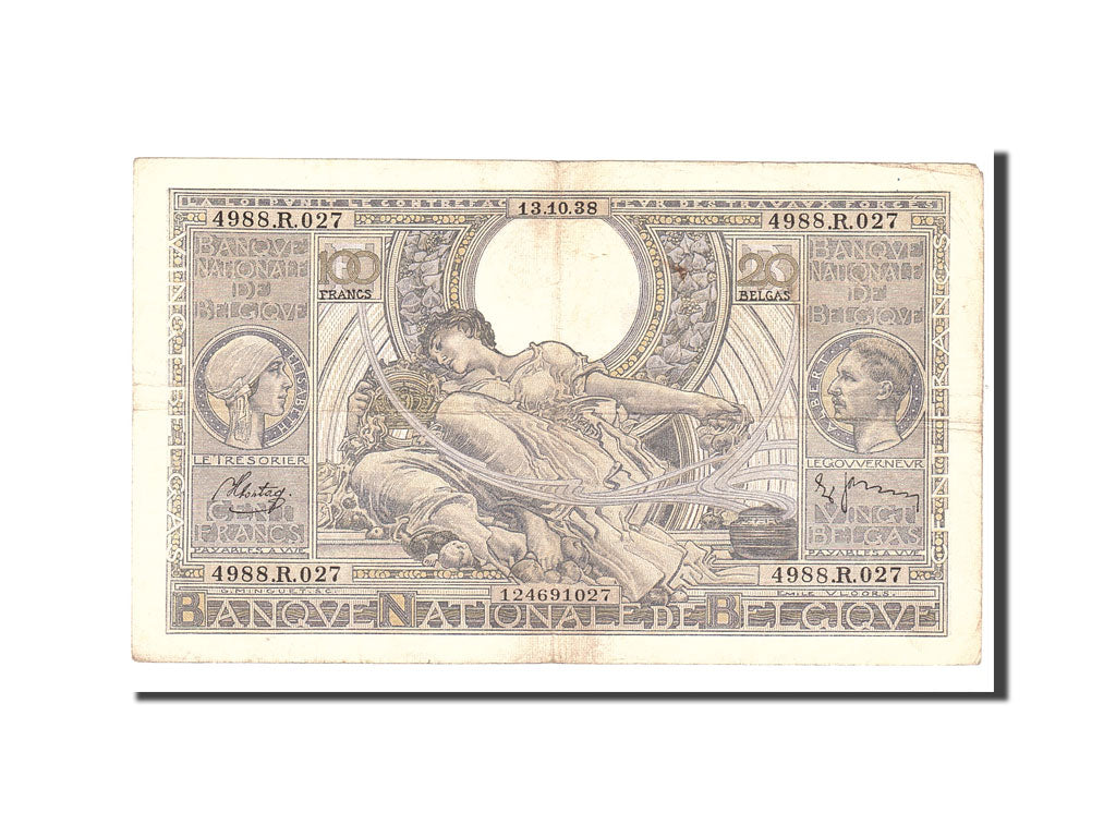 Banknote, Belgium, 100 Francs-20 Belgas, 1938, 1938-10-13, KM:107, EF(40-45)
