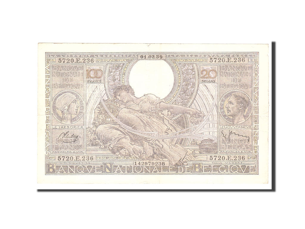 Belgium, 100 Francs-20 Belgas, 1939, KM:107, 1939-02-01, EF(40-45)