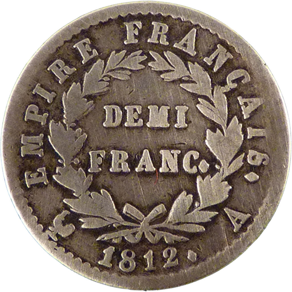 FRANCE, Napoléon I, 1/2 Franc, 1812, Paris, KM #691.1, EF(40-45), Silver, Gadour
