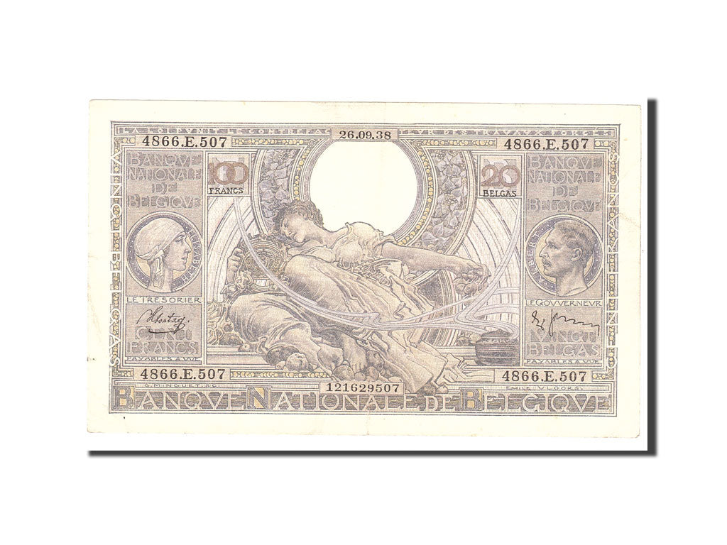 Belgio, 100 Francs-20 Belgas, 1938, KM:107, 1938-09-26, BB