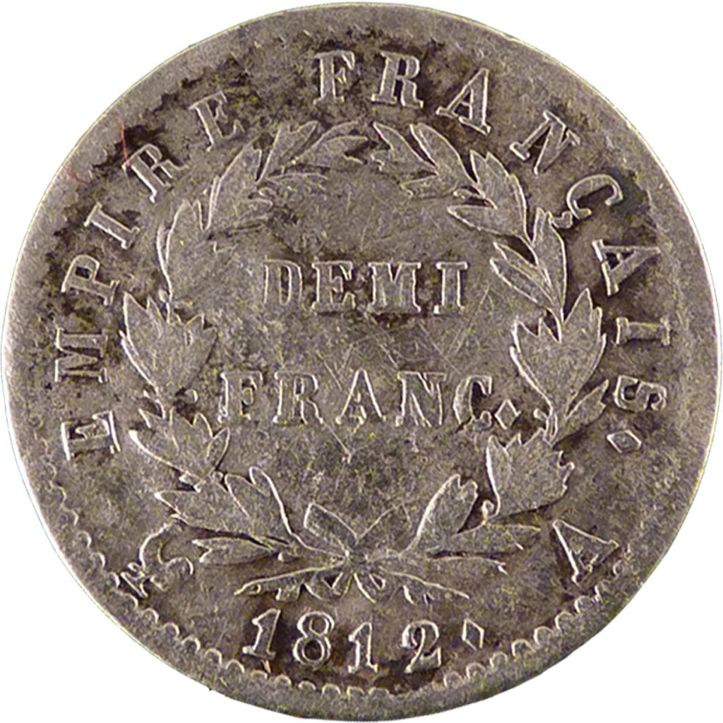 FRANCE, Napoléon I, 1/2 Franc, 1812, Paris, KM #691.1, EF(40-45), Silver, Gadour