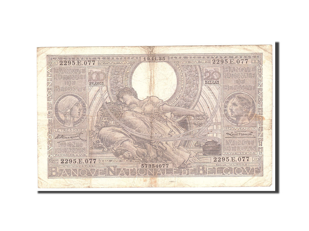 Banknote, Belgium, 100 Francs-20 Belgas, 1935, 1935-11-19, KM:107, VF(20-25)