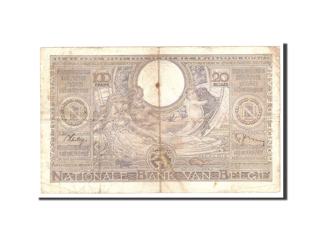 Banknote, Belgium, 100 Francs-20 Belgas, 1938, 1938-07-14, KM:107, VF(20-25)