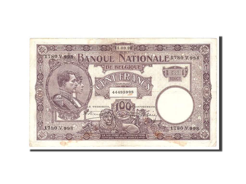 Banknote, Belgium, 100 Francs, 1926, 1926-03-18, KM:95, VF(30-35)