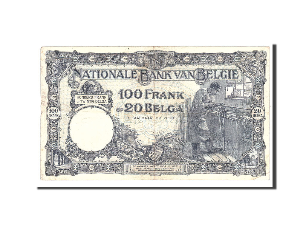Belgio, 100 Francs-20 Belgas, 1928, KM:102, 1928-01-13, BB