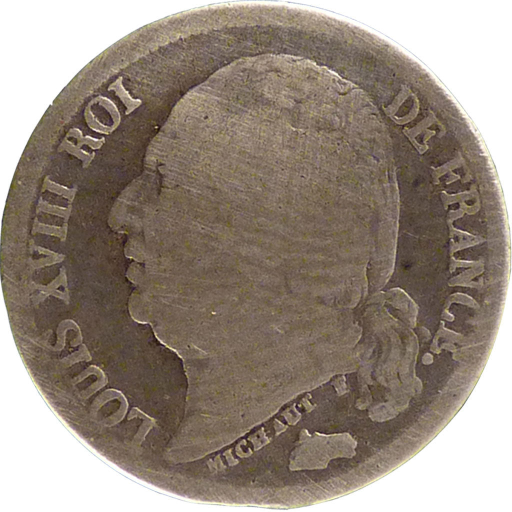 FRANCE, Louis XVIII, 1/2 Franc, 1824, Paris, VG(8-10), Silver, Gadoury #401,...