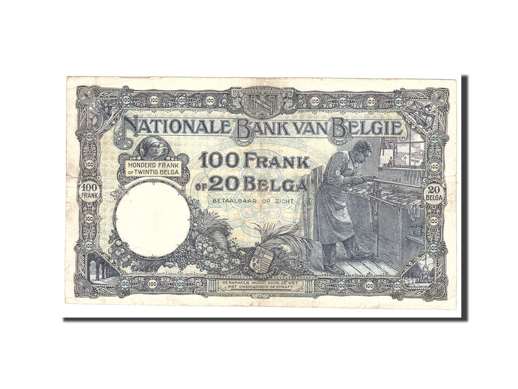 Belgien, 100 Francs-20 Belgas, 1929, KM:102, 1929-04-04, VF(30-35)