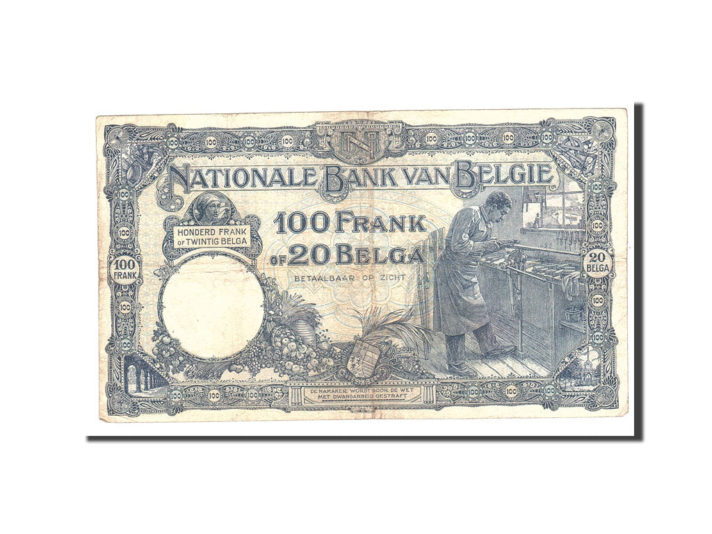 Banknote, Belgium, 100 Francs-20 Belgas, 1929, 1928-08-18, KM:102, VF(20-25)