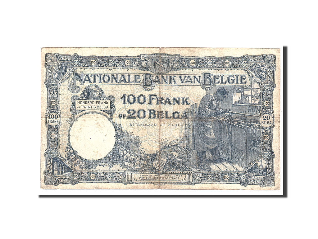 Banknote, Belgium, 100 Francs-20 Belgas, 1927, 1927-07-02, KM:102, VF(20-25)
