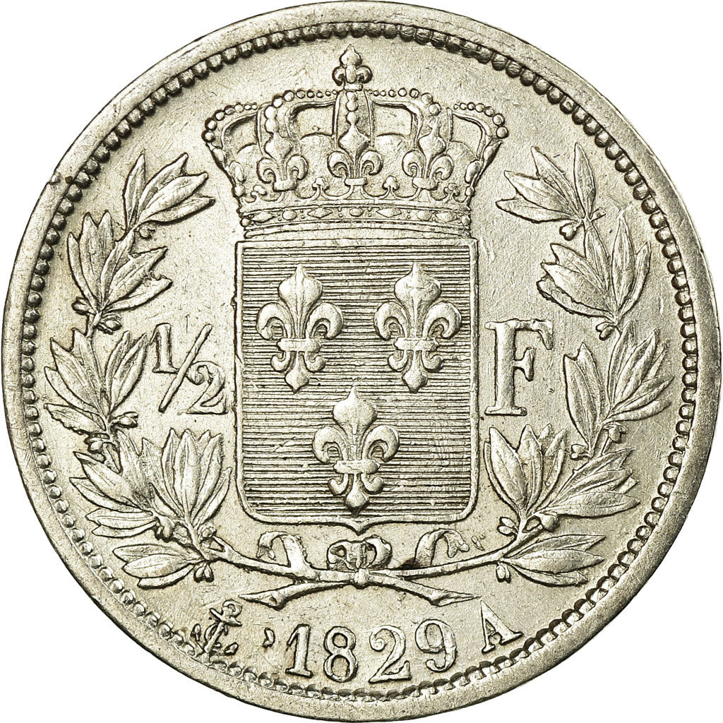 Moneda, Francia, Charles X, 1/2 Franc, 1829, Paris, MBC+, Plata, Gadoury:402