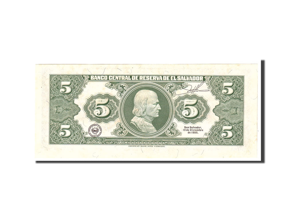 Banknote, El Salvador, 5 Colones, 1980, 1980-06-19, KM:132a, UNC(63)